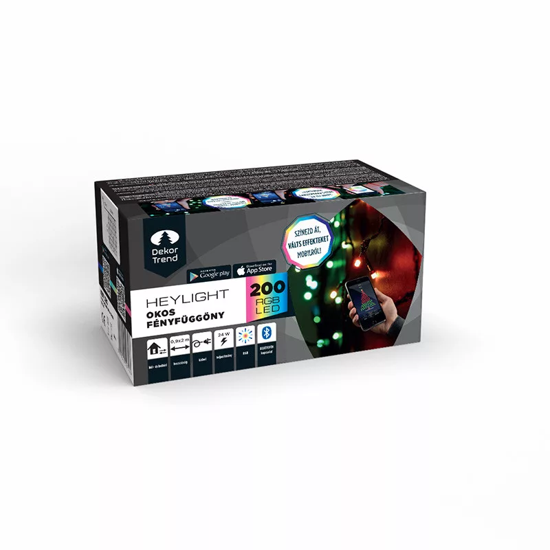 Heylight fnyfggny, 90 x 200 cm, 200 RGB LED, fekete kbel, IP44, BT vezrls